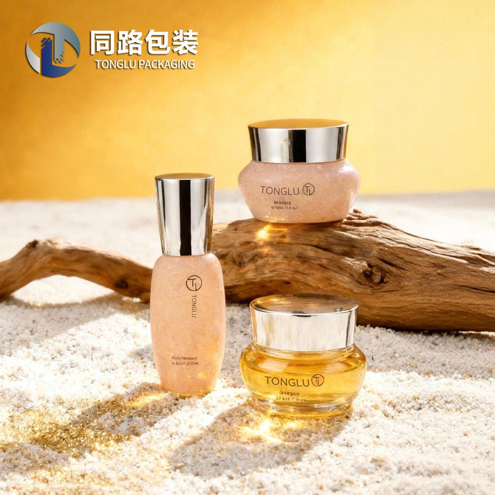 Ready-to-ship cosmetic glass bottle set: 120ml high-end lotion and serum decanters, 50g facial cream glass jars