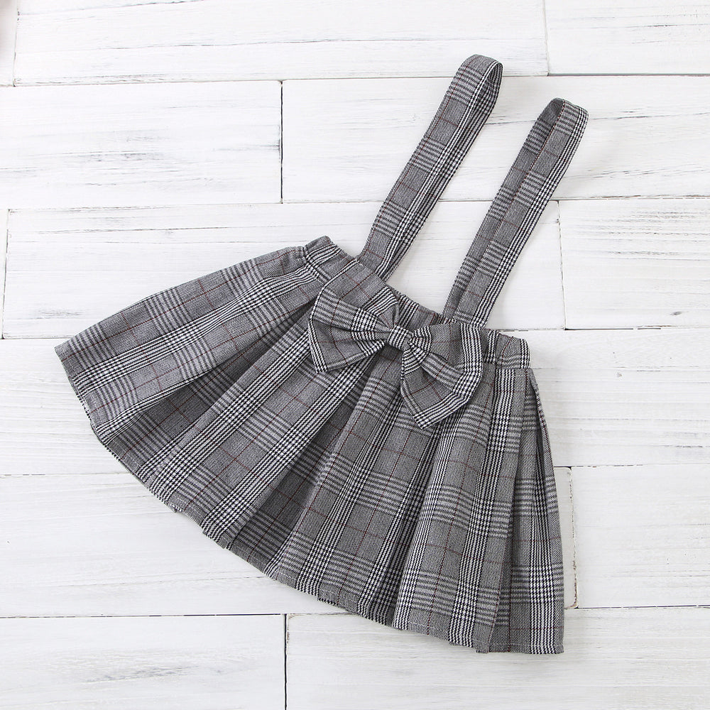 new children's clothing, boys and girls, european and american style plaid suspender bowknot lace-trimmed culottes, sibling matching set