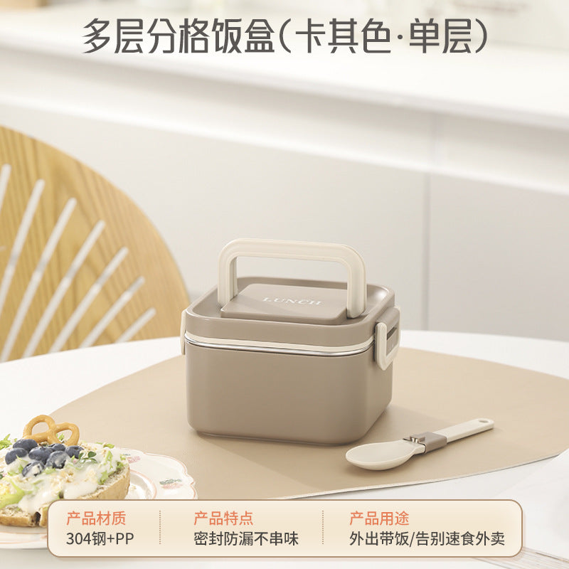 304 stainless steel thermal insulation lunch box with spoon office worker multi-layer Japanese student bento box microwave oven heating lunch box