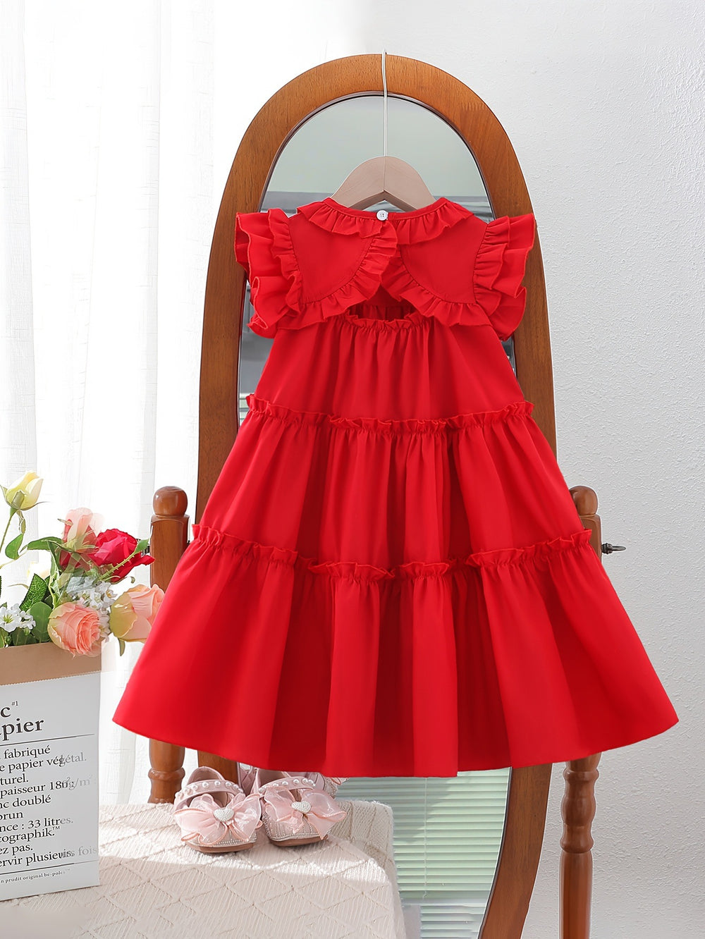 girls' summer dress - classic red sleeveless lace-trimmed sundress with open back - stylish princess dress for kids