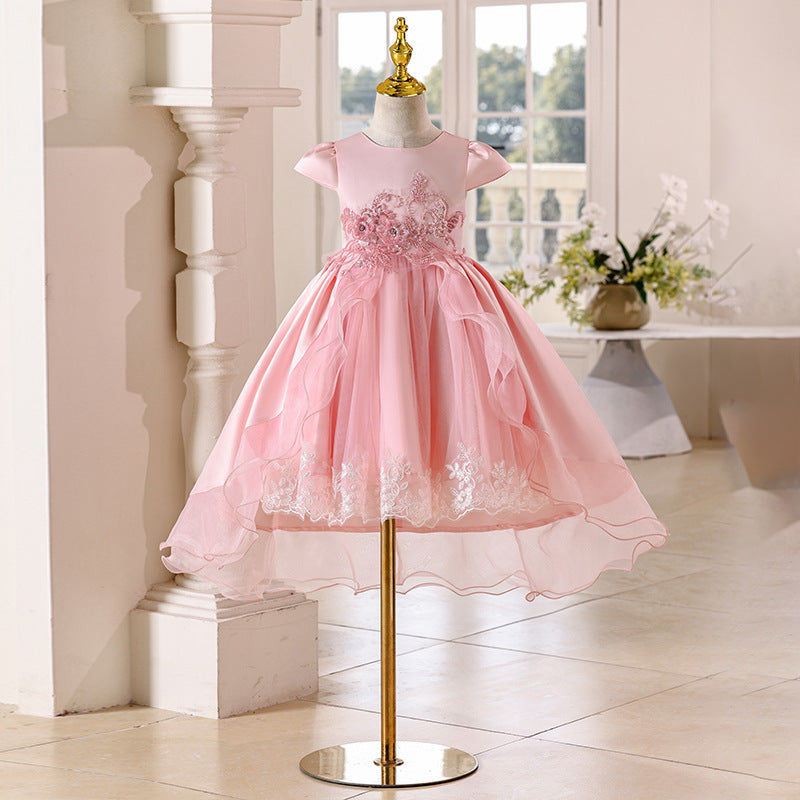 Amazon in stock girls' children's dress satin children's day tail runway princess dress girls' dress cross-border children's clothing