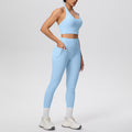 New halter neck backless high-waisted butt-lifting pocket pants activewear set - cloud-like comfort for casual outdoor running, fitness, and yoga