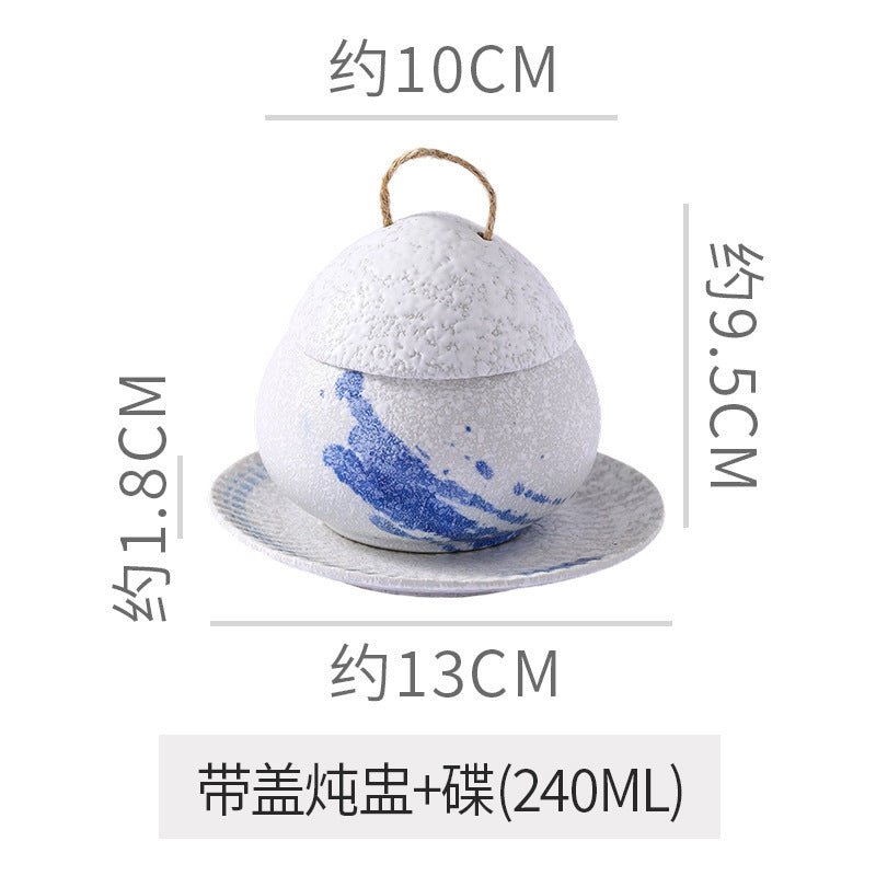 Japanese retro steamed egg cup, one-person soup cup, ceramic tableware, dessert bowl, bird's nest supplement, covered bowl, one-person stew cup
