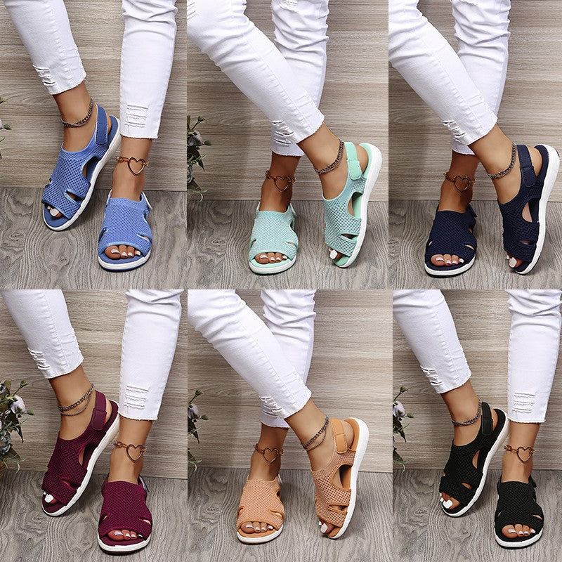 2024 summer new women's sandals  word sandals women's, large size elastic flying woven women's sandals 35-44 wholesale