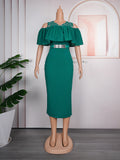 new european and american export hot seller  african plus size fashion women's ruffle dress with belt