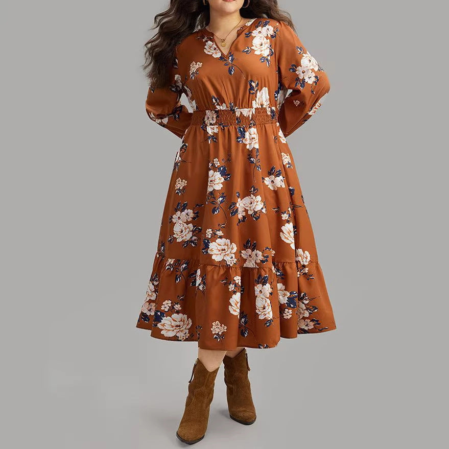 European and american cross-border e-commerce new print dress casual french style 110kg plus size women's high-quality dress