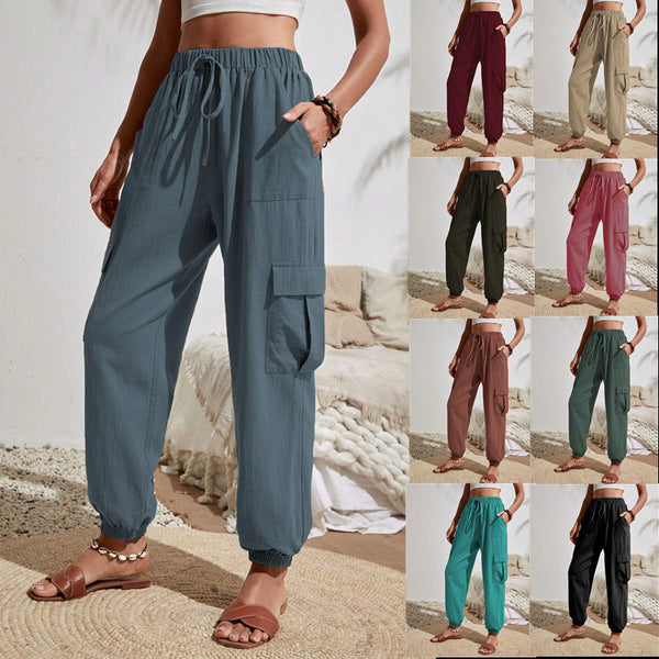 Tiktoktemu European and American women's clothing 2025 spring and summer new versatile solid color pocket casual tooling women's pants