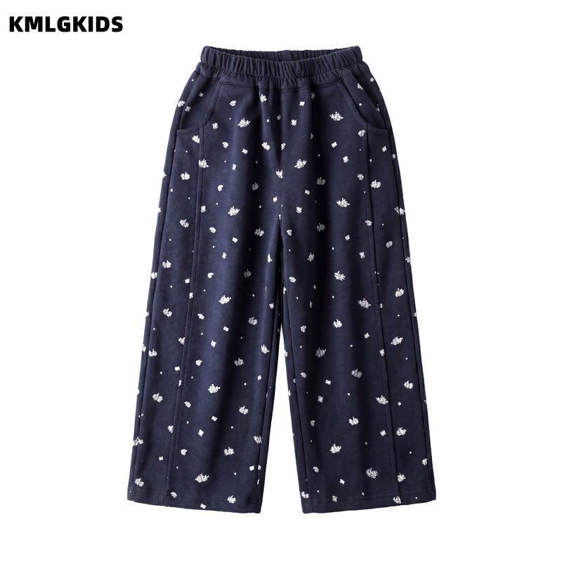 Girls'  autumn new arrival: all-over floral print embroidered straight-leg comfortable casual pants