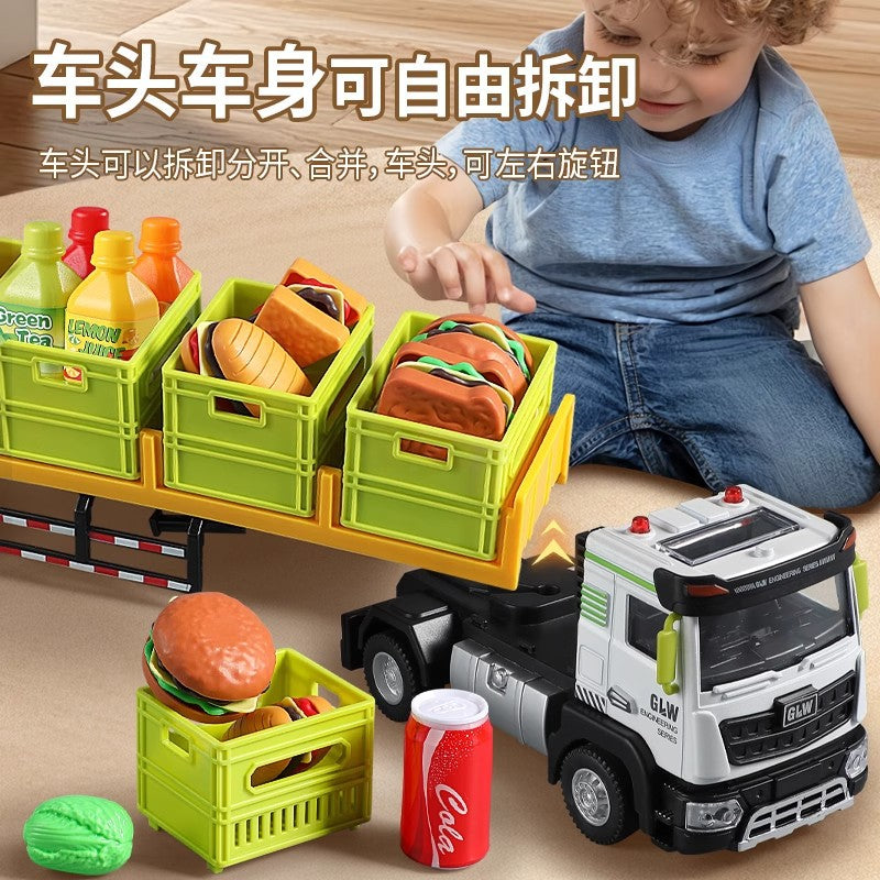Play house large alloy transport truck large truck toy boy artificial engineering trailer kids car model