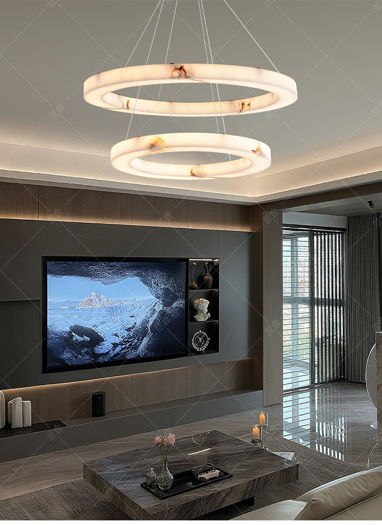 Spanish imitation marble main living room chandelier accessible luxury designer house ring-shaped elegant high-end model room circle