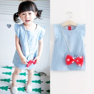 Korean style  summer new arrivals: girls' cartoon rabbit crossbody bag & denim dress set for toddlers and children