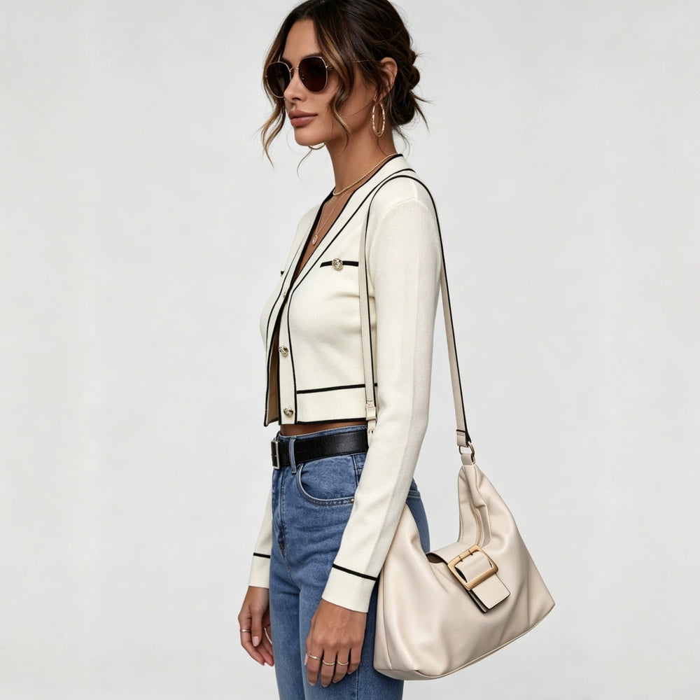 spring/autumn new arrival: v-neck chanel-inspired color block knit cardigan - elegant, age-defying long sleeve top/sweater