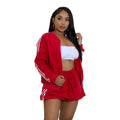 C7252 cross-border   fashion women's ribbon jacket and mini skirt solid color two-piece set - new arrival