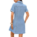 Fashion cross-border export denim elastic waist dress lapel single breasted short sleeve a-line skirt casualslimming look for women