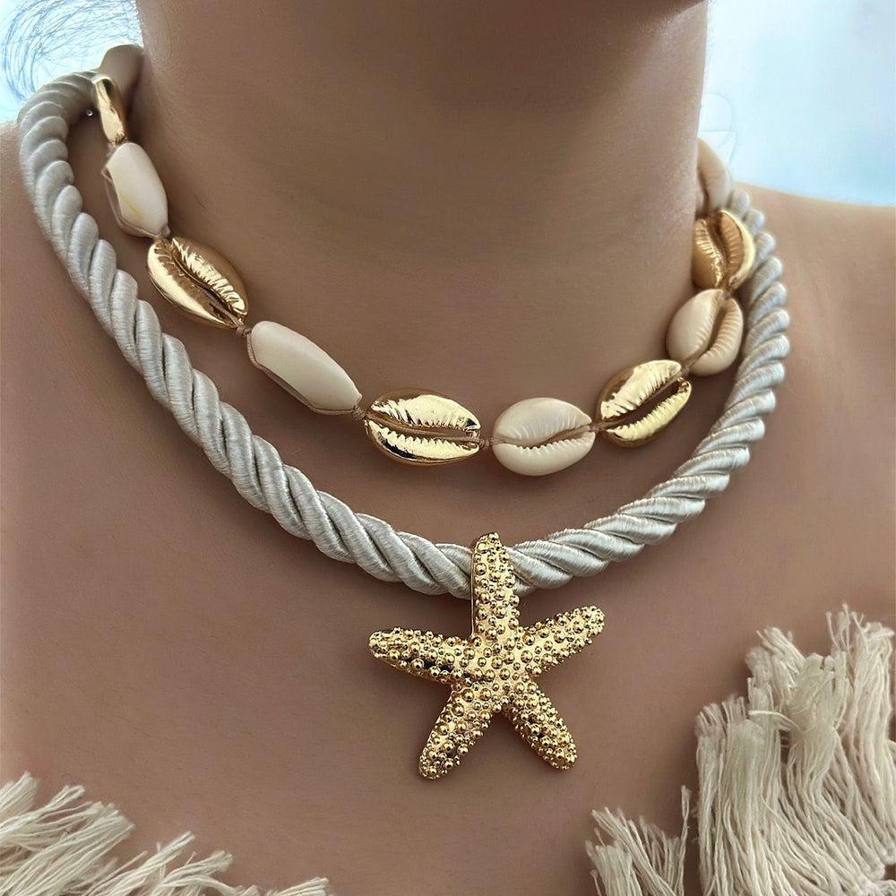 Gold necklace wholesale european and american exaggerated beach style alloy accessories handmade shell starfish necklace jewelry women's clavicle chain