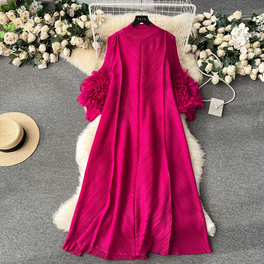High-end elegancedress female niche light mature style stereo flower looseslimming look drape age-reducing fashion style long skirt