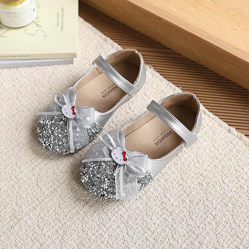 Vancahao  spring/autumn new collection: little girl's bow-tie princess crystal shoes, rhinestone ballet flats, dance shoes