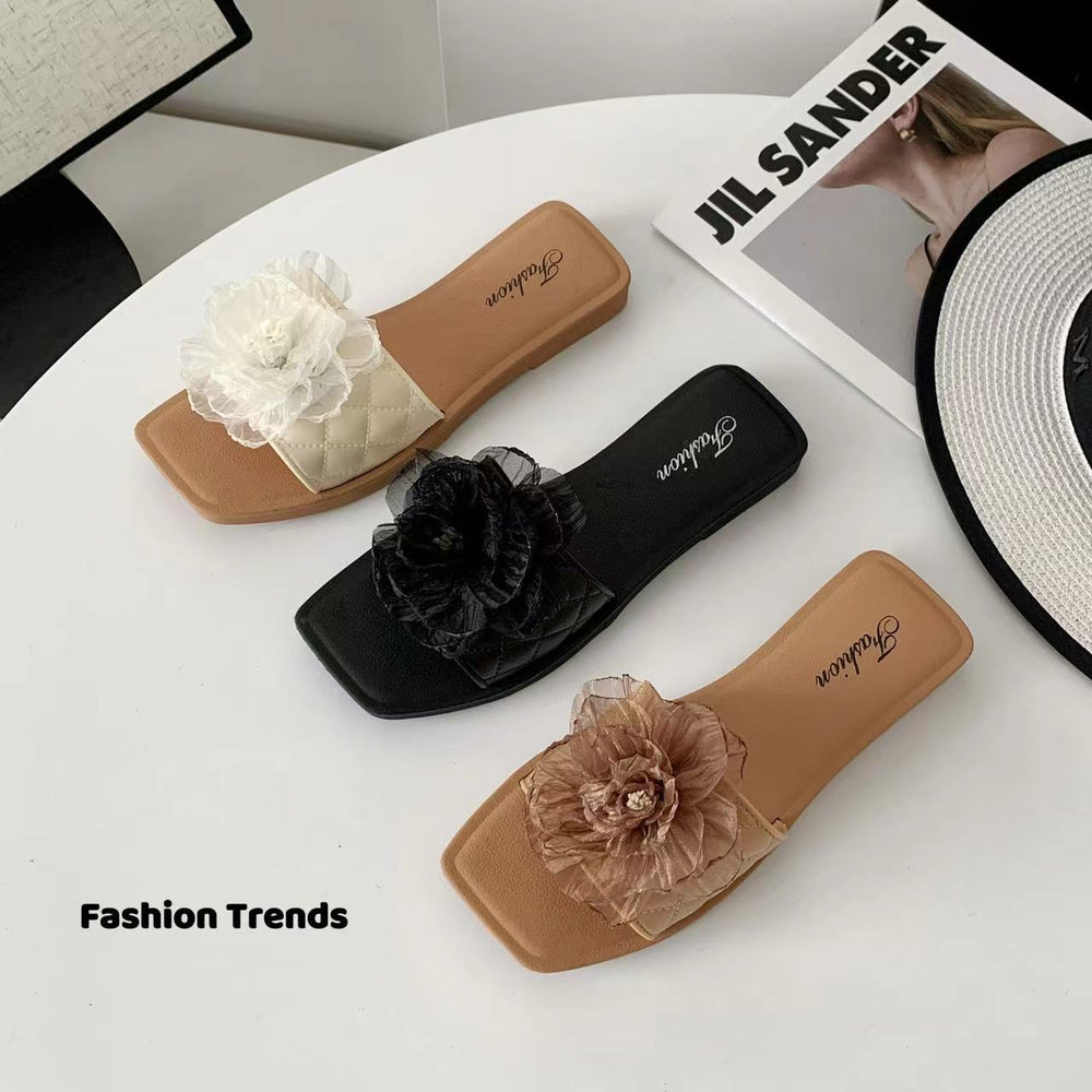2024 summer new arrival: women's square-toe fashion sandals & slippers - casual, stylish, with bow detail, perfect for outdoor wear