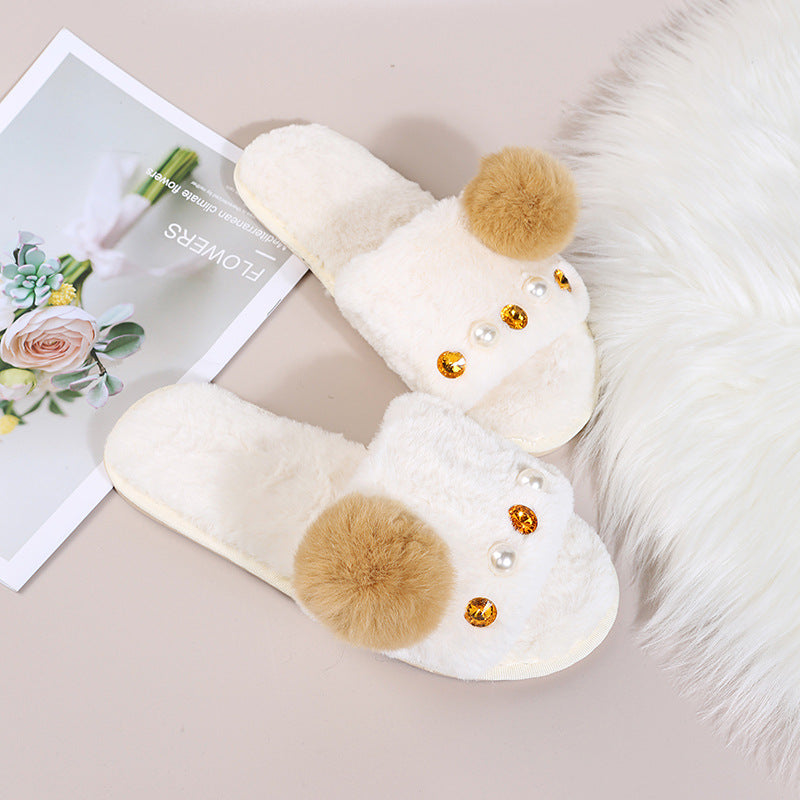 2024 european and american export fox fur slippers women's winter outdoor wear real fur one-strap slides fur warm slippers for women