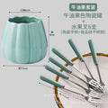 Avocado color set [can + 6 forks]