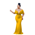 C6587 cross-border   fashion women's solid color off-the-shoulder deep v backless mermaid prom dress