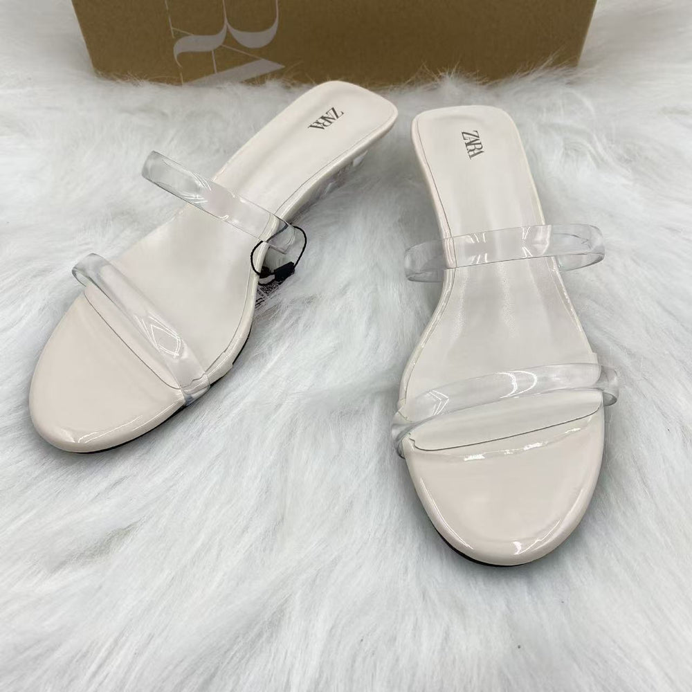Za's 2025 autumn collection: fashionable clear glass glue transparent two-strap square-toe crystal high heels