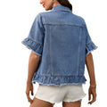 Fashion cross-border foreign trade  new style washed american hot girl  fringed hem short-sleeved denim outwear trendy