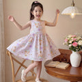 New girls' summer floral cotton silk dress - baby girl casual sweet style princess dress - stylish and trendy children's clothing
