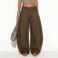 Women's casual loose bucket jeans with drawstring waist