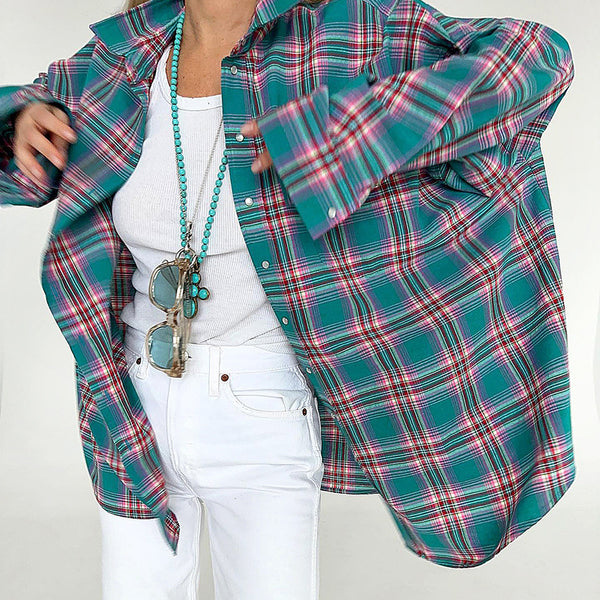 American retro classic contrasting plaid shirt women's 2024 summer new oversiez long-sleeved sunscreen shirt