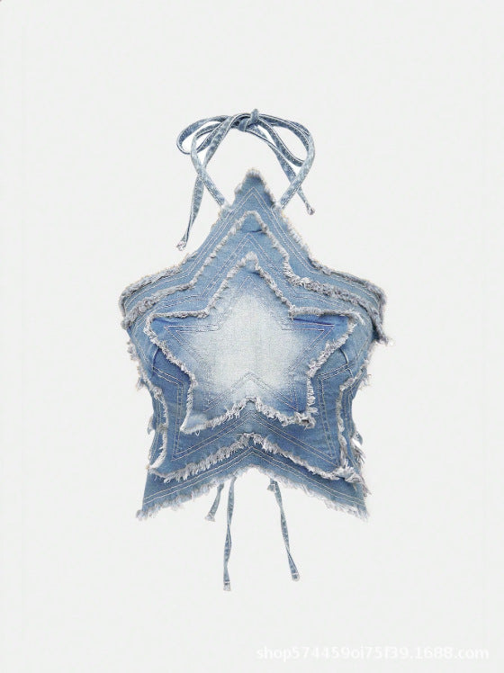 Amazon tiktok xiyin pinduoduo foreign trade cross-border fashion gradient denim star halter top women's summer