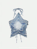 Amazon tiktok xiyin pinduoduo foreign trade cross-border fashion gradient denim star halter top women's summer