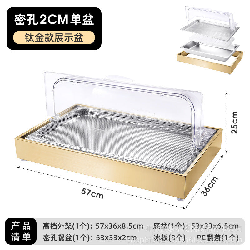 Stainless steel braised meat drain tray - commercial-grade display plate with lid for hotels, cafeterias, restaurants, and sushi restaurants - keeps food fresh and cold