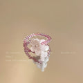 Super fairy french violet flower ring for women niche style design seaside vacation style stacked elastic cord ring bracelet