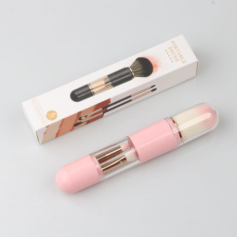 Six-in-one portable telescopic makeup brush, soft bristle blush, eye shadow brush, powder bottom brush, beauty tool, complete set of makeup brushes