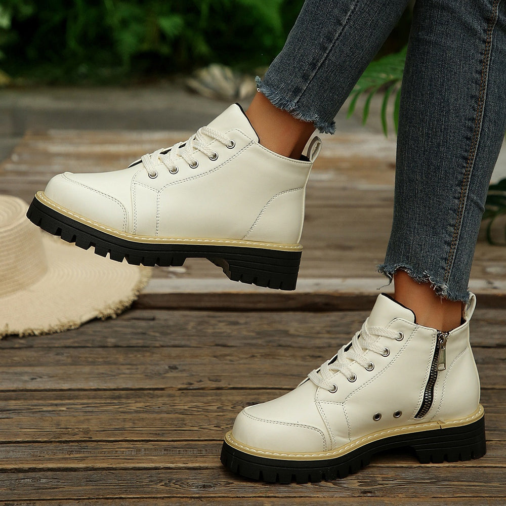 Exportplus sizenew arrival side zipper martin short boots women's tie backthick sole british style workwear boots trendy women's boots wholesale