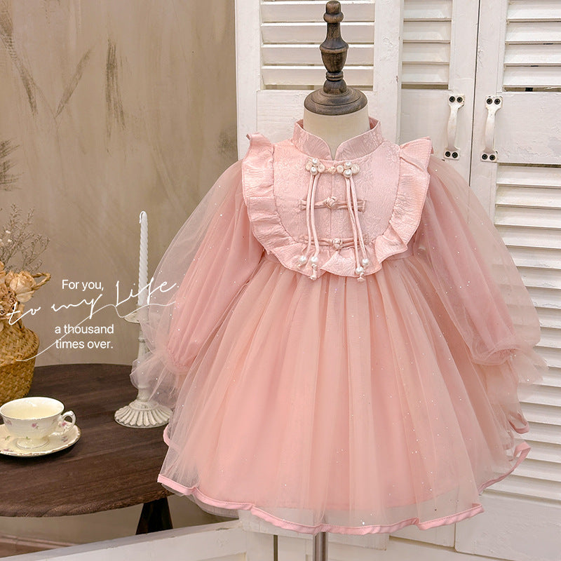 Girls' dress  spring new arrival: ethereal, new chinese style, little girl's birthday dress, tutu skirt, princess dress, trendy