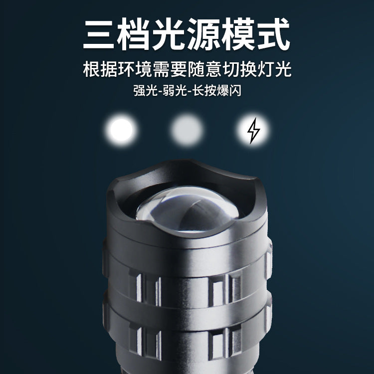 Cross-border new white laser USB charging telescopic zoom remote light LED outdoor strong light power display flashlight