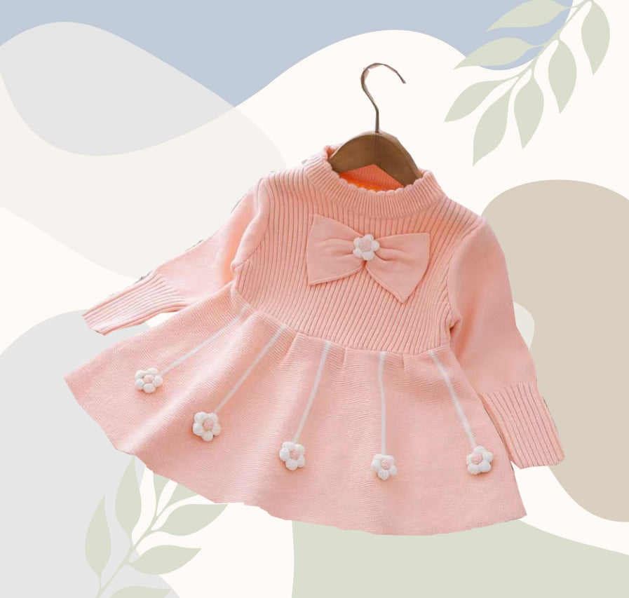 Girls' knit dress - new autumn/winter  collection - handmade floral detail - cute dress