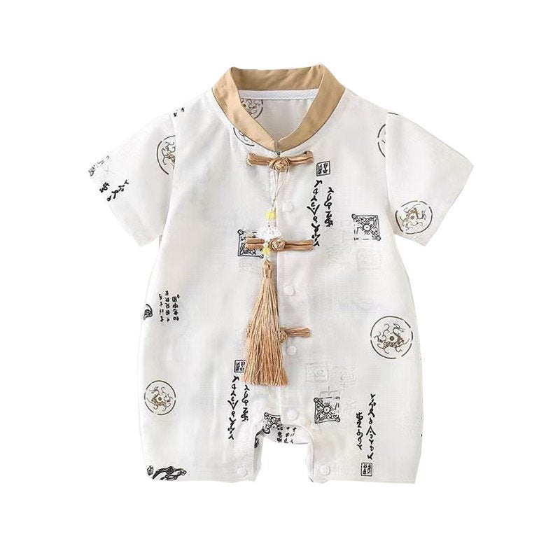 Baby summer onesie thin style baby chinese style ink painting bag butt clothes infant summer clothes han dynasty