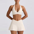 Shockproof with chest pad high elastic brushed fitness tops tennis skirt halter sports intimates short skirt yoga suit for women