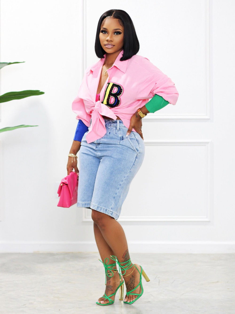 european and american style fashion casual colorful button cardigan contrast color ribbed cuffed sleeve letter patch women's shirt