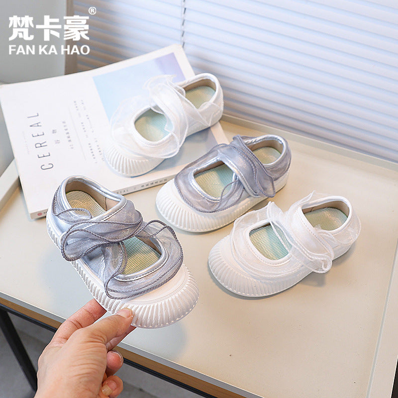 Vancahao autumn new mary jane shoes  girls' mesh lace soft sole flats kids' casual sneakers