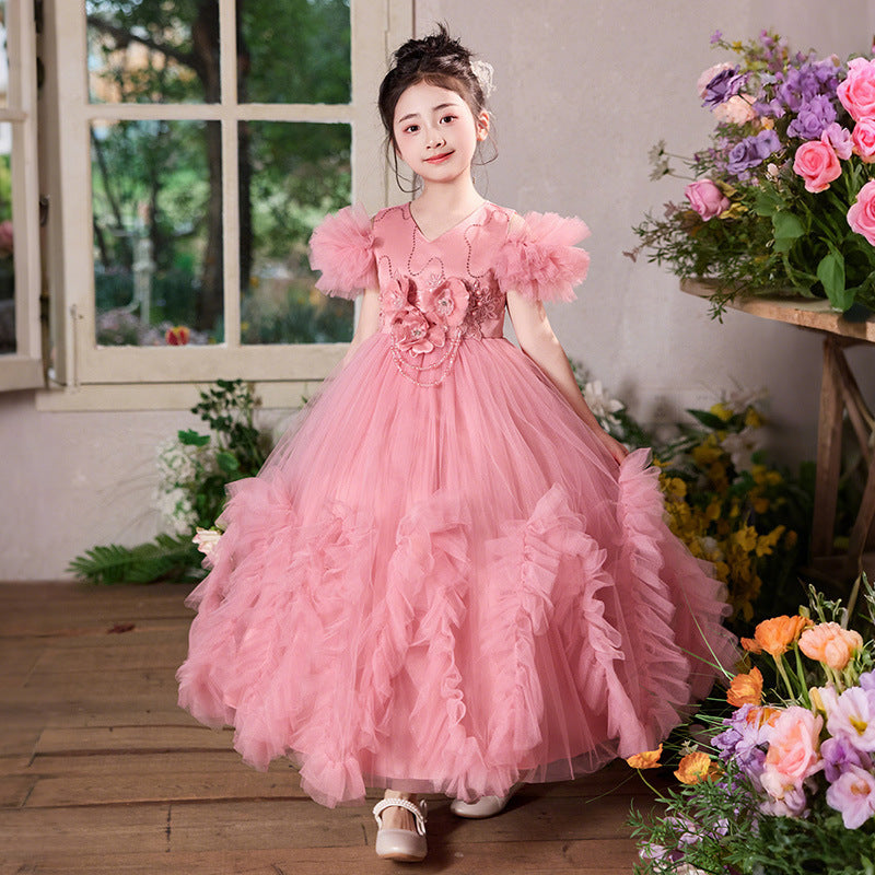 Girls' dresses  new flower girl wedding dress evening gown elegant piano recital banquet party dress cross-border e-commerce