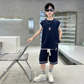 Kids' boys' summer outfit set  new style: trendy, stylish, lightweight, and cool short-sleeve and long-pant set for summer