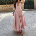 cross-border e-commerce european and american women's clothing: new summer collection - elegant halter v-neck, waist-cinching french dress