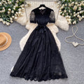 Retrolacecut out pure desire style a-line dress women's summer k-style waist slimming lookclassyelegant long skirt