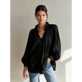 european and american cross-border women's fashion new arrival: v-neck ruffle trim solid color long sleeve versatile blouse