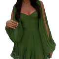 cross-border e-commerce european and american women's clothing: new summer casual solid color cinched waist lantern sleeve ruffle hem dress