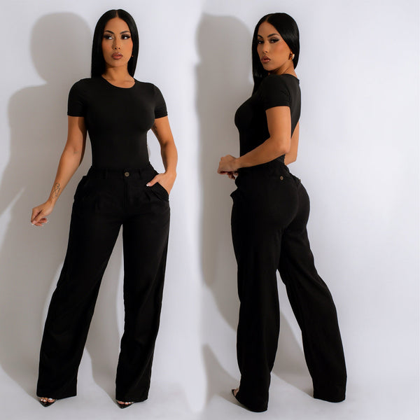 TW523 autumn   supply European beautiful women fashion high waist loose drape casual straight versatile pants